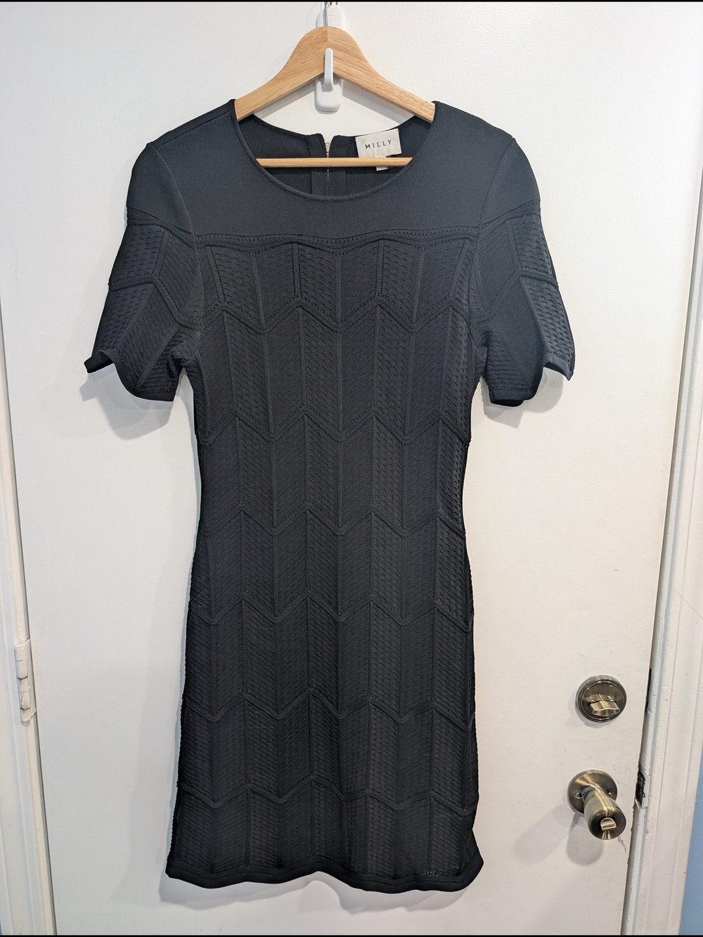 Milly Black Textured Short Sleeve Mini Dress Size Large